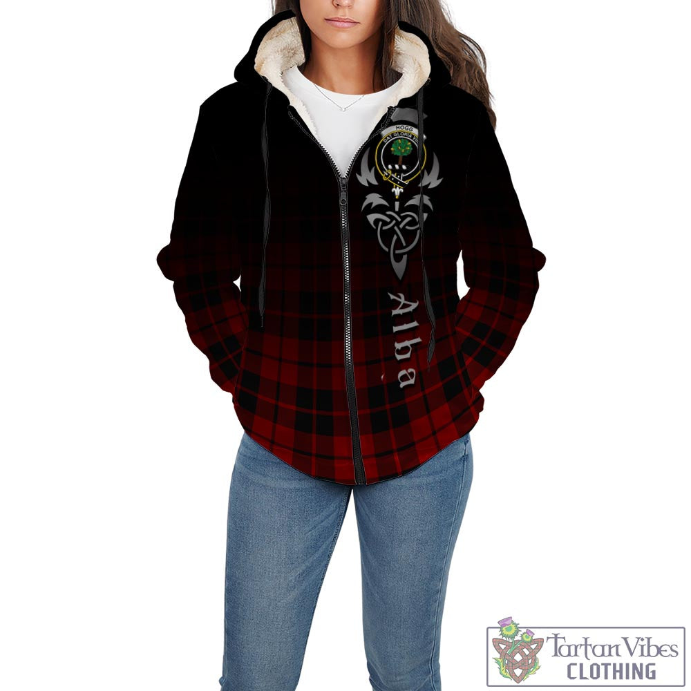 Tartan Vibes Clothing Hogg Tartan Sherpa Hoodie Featuring Alba Gu Brath Family Crest Celtic Inspired