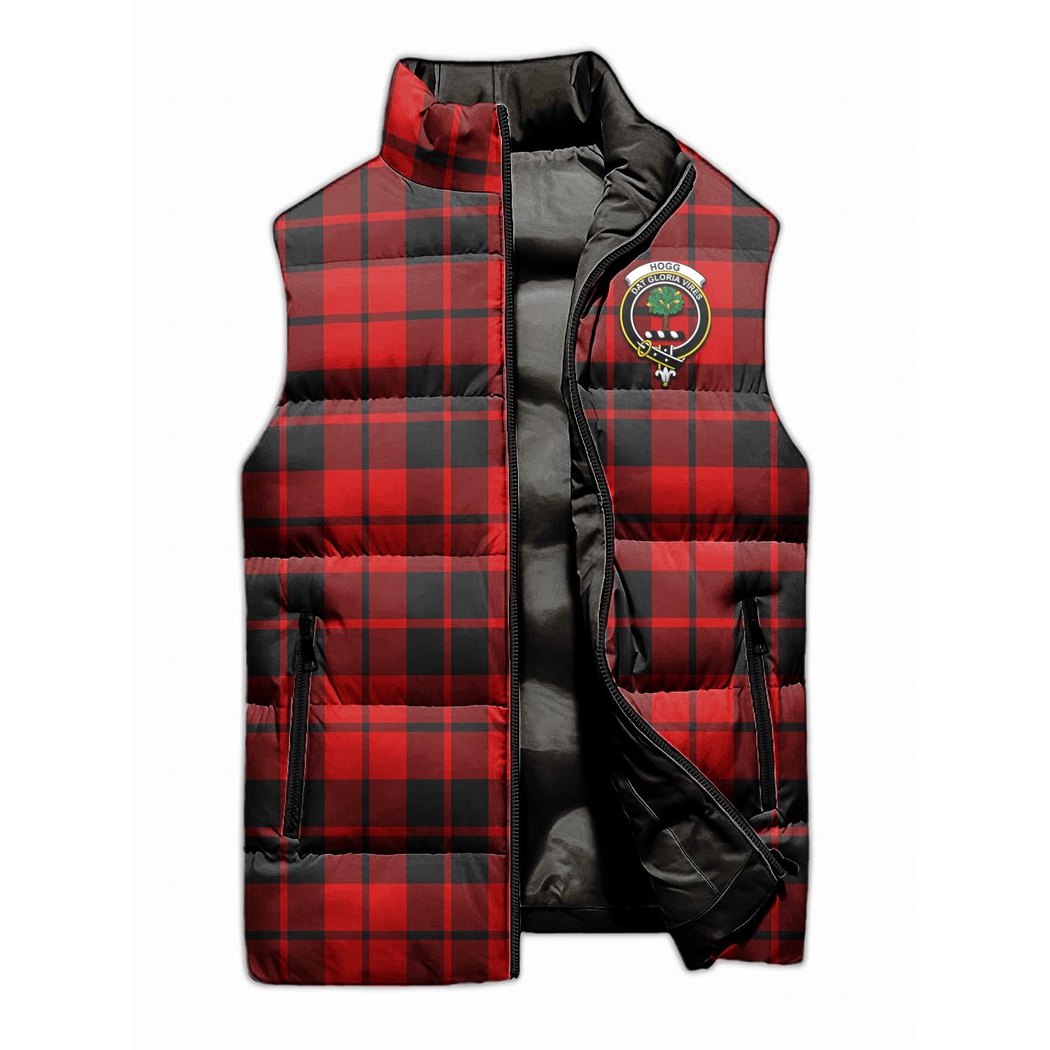 Hogg Tartan Sleeveless Puffer Jacket with Family Crest - Tartanvibesclothing