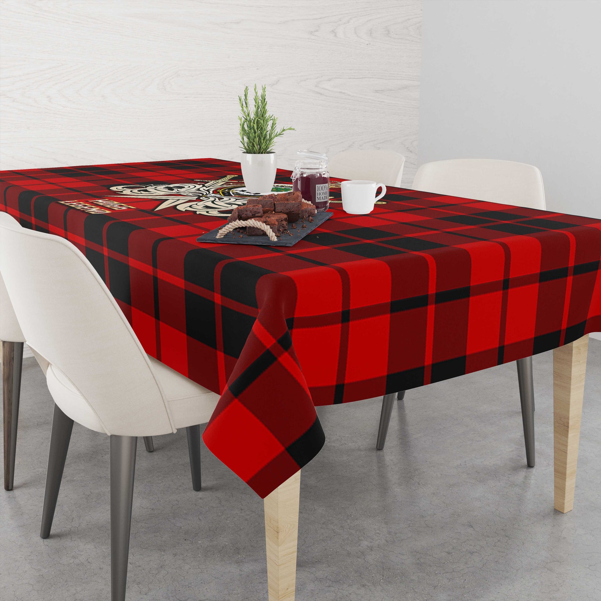 Tartan Vibes Clothing Hogg Tartan Tablecloth with Clan Crest and the Golden Sword of Courageous Legacy