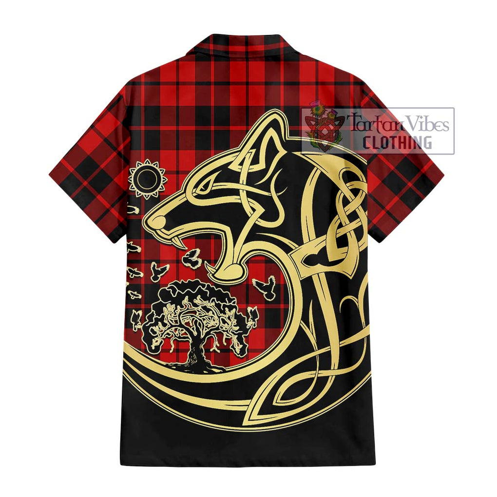 Hogg Tartan Short Sleeve Button Shirt with Family Crest Celtic Wolf Style - Tartan Vibes Clothing