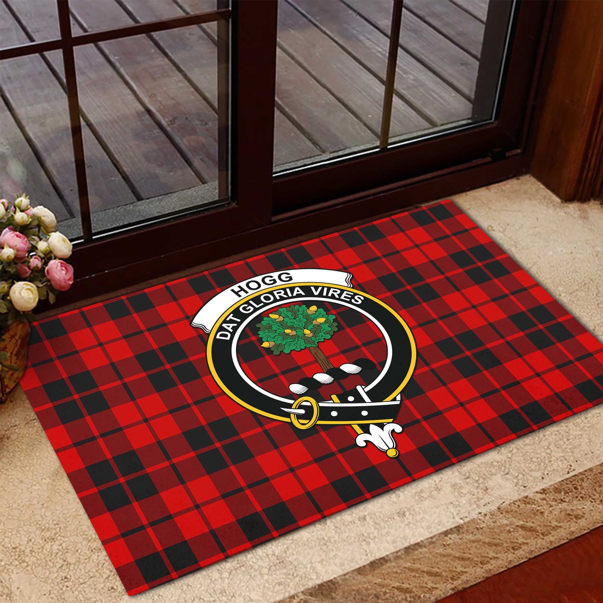 Hogg Tartan Door Mat with Family Crest - Tartanvibesclothing