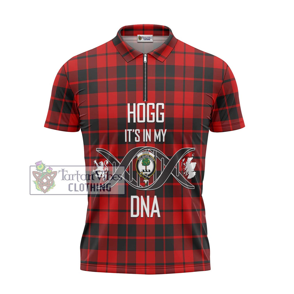 Hogg Tartan Zipper Polo Shirt with Family Crest DNA In Me Style - Tartanvibesclothing Shop