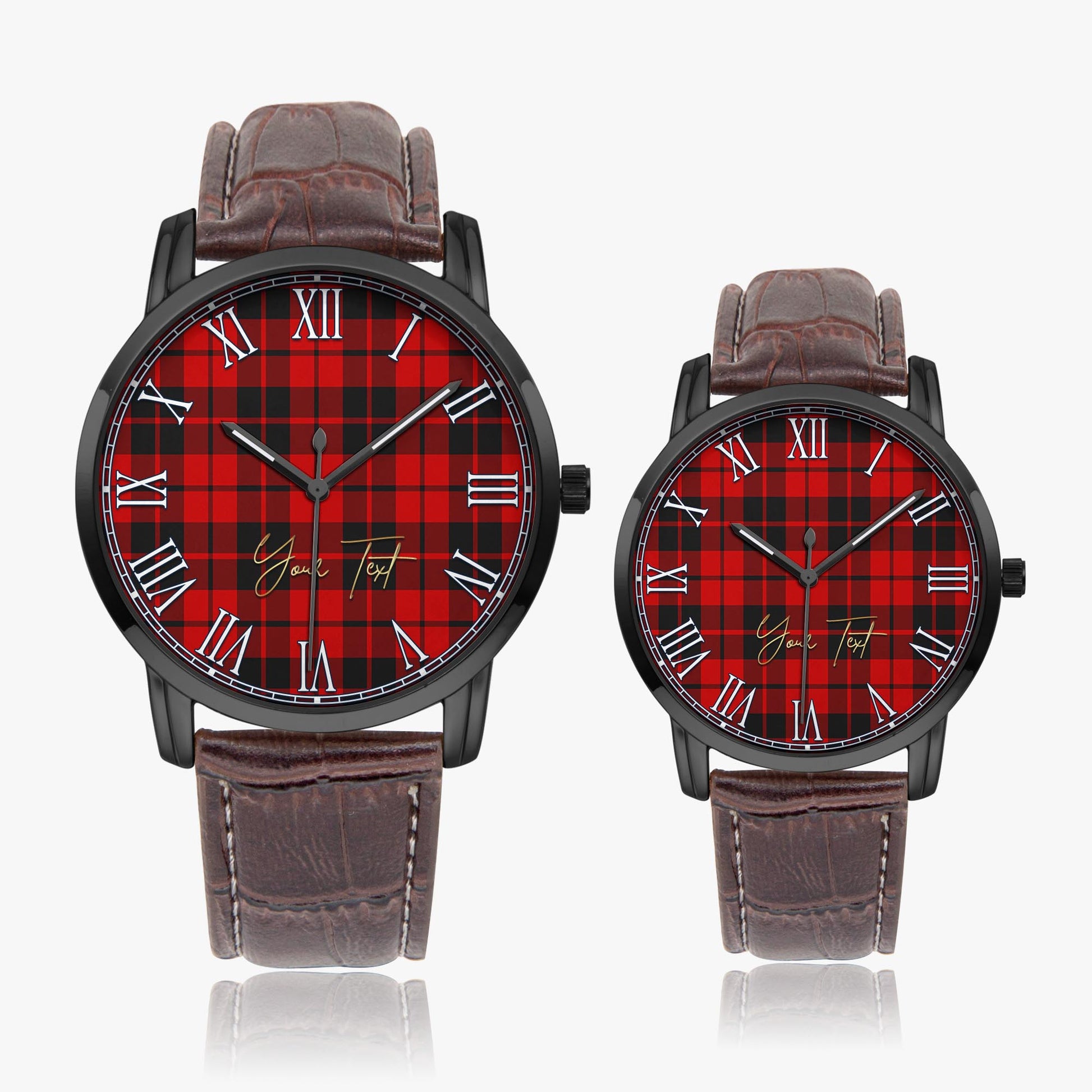 Hogg Tartan Personalized Your Text Leather Trap Quartz Watch Wide Type Black Case With Brown Leather Strap - Tartanvibesclothing