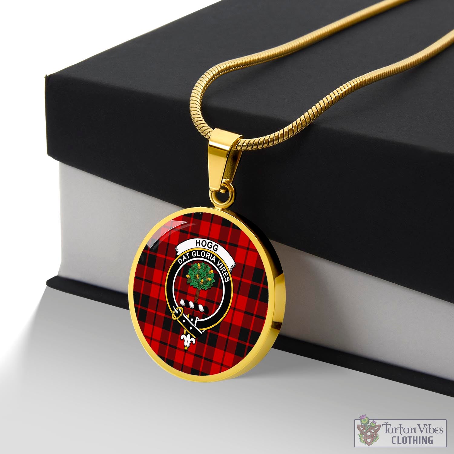 Tartan Vibes Clothing Hogg Tartan Circle Necklace with Family Crest