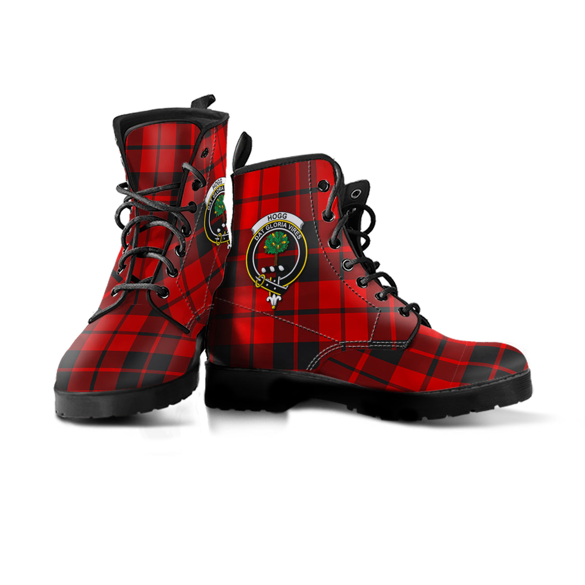 Hogg Tartan Leather Boots with Family Crest - Tartan Vibes Clothing