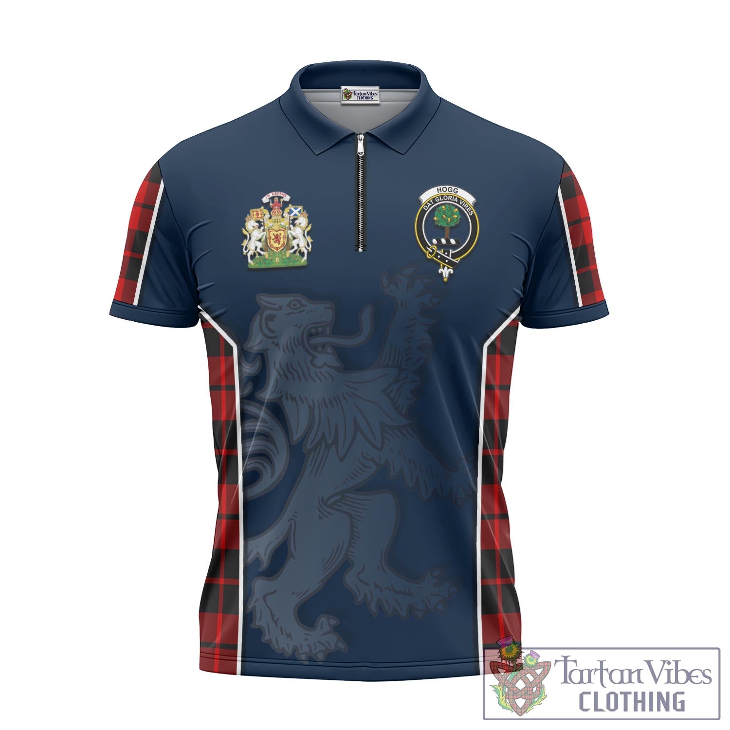 Tartan Vibes Clothing Hogg Tartan Zipper Polo Shirt with Family Crest and Lion Rampant Vibes Sport Style