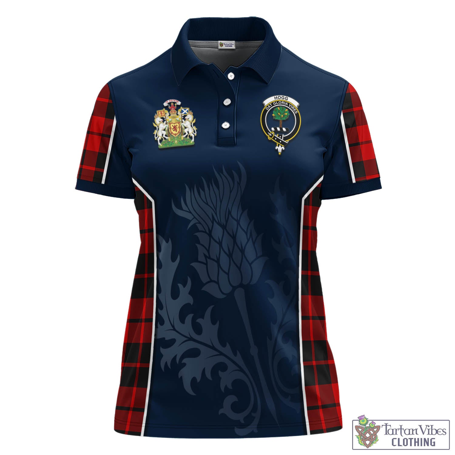 Tartan Vibes Clothing Hogg Tartan Women's Polo Shirt with Family Crest and Scottish Thistle Vibes Sport Style