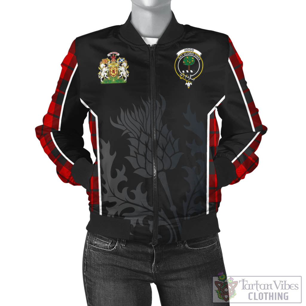 Tartan Vibes Clothing Hogg Tartan Bomber Jacket with Family Crest and Scottish Thistle Vibes Sport Style