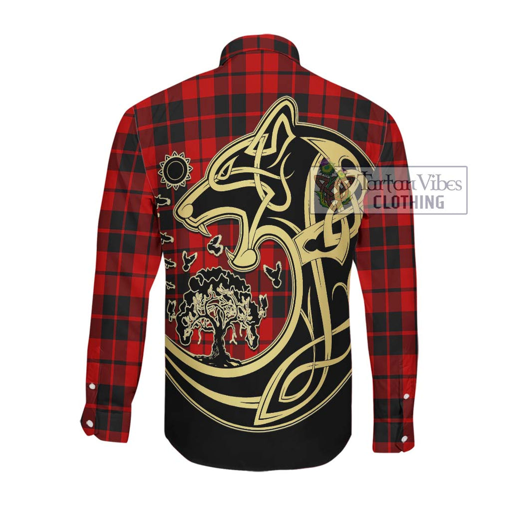 Hogg Tartan Long Sleeve Button Shirt with Family Crest Celtic Wolf Style Men's Shirt - Tartan Vibes Clothing