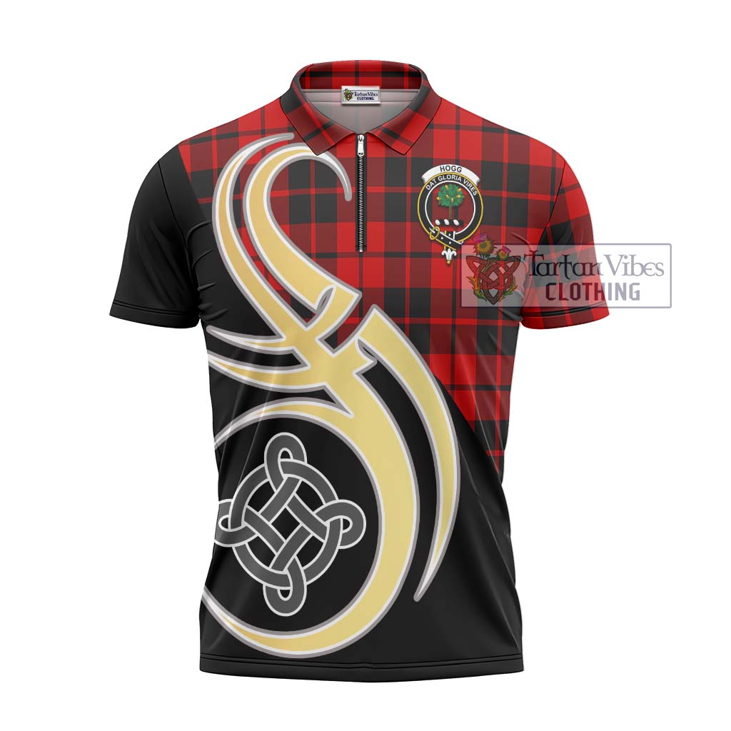 Tartan Vibes Clothing Hogg Tartan Zipper Polo Shirt with Family Crest and Celtic Symbol Style