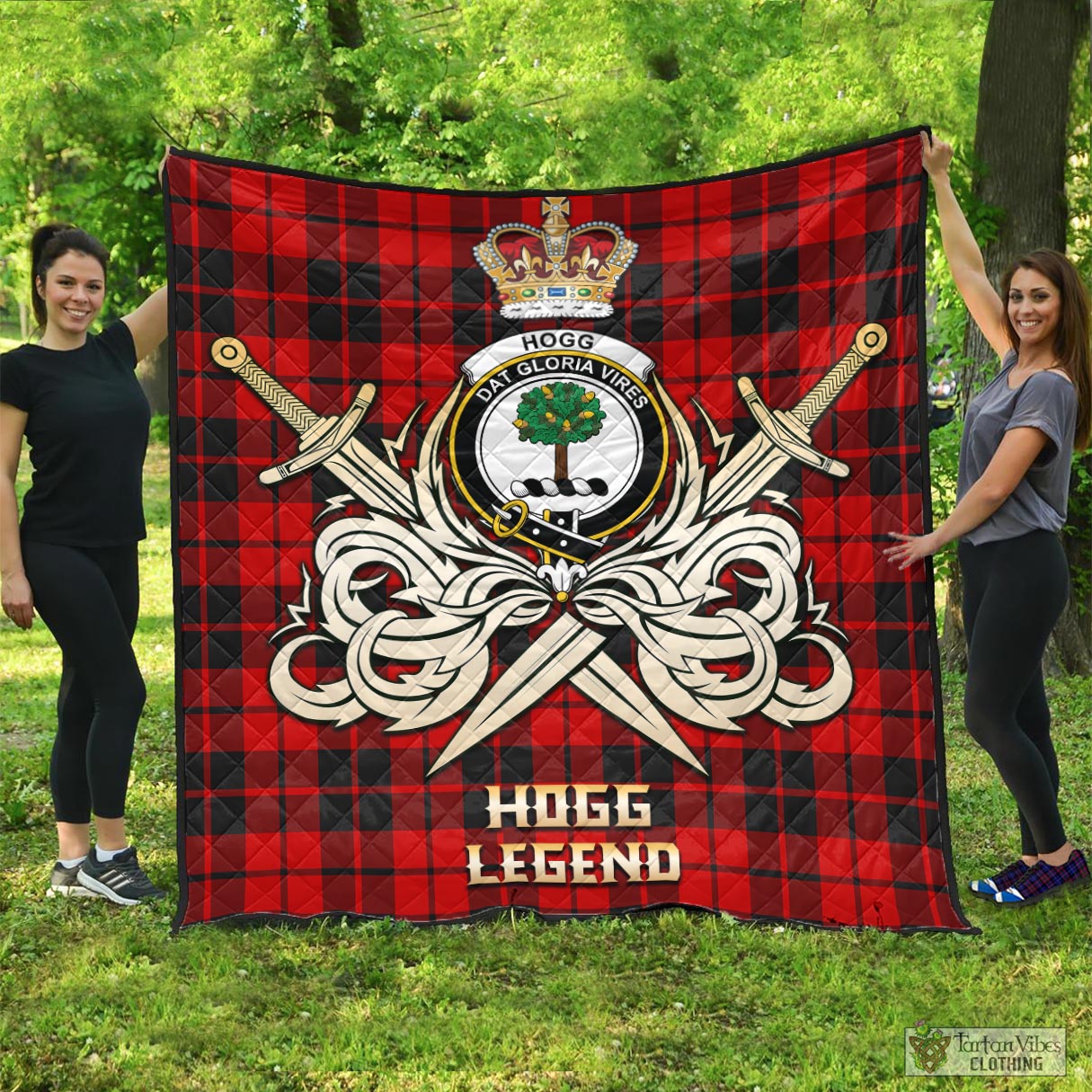 Tartan Vibes Clothing Hogg Tartan Quilt with Clan Crest and the Golden Sword of Courageous Legacy