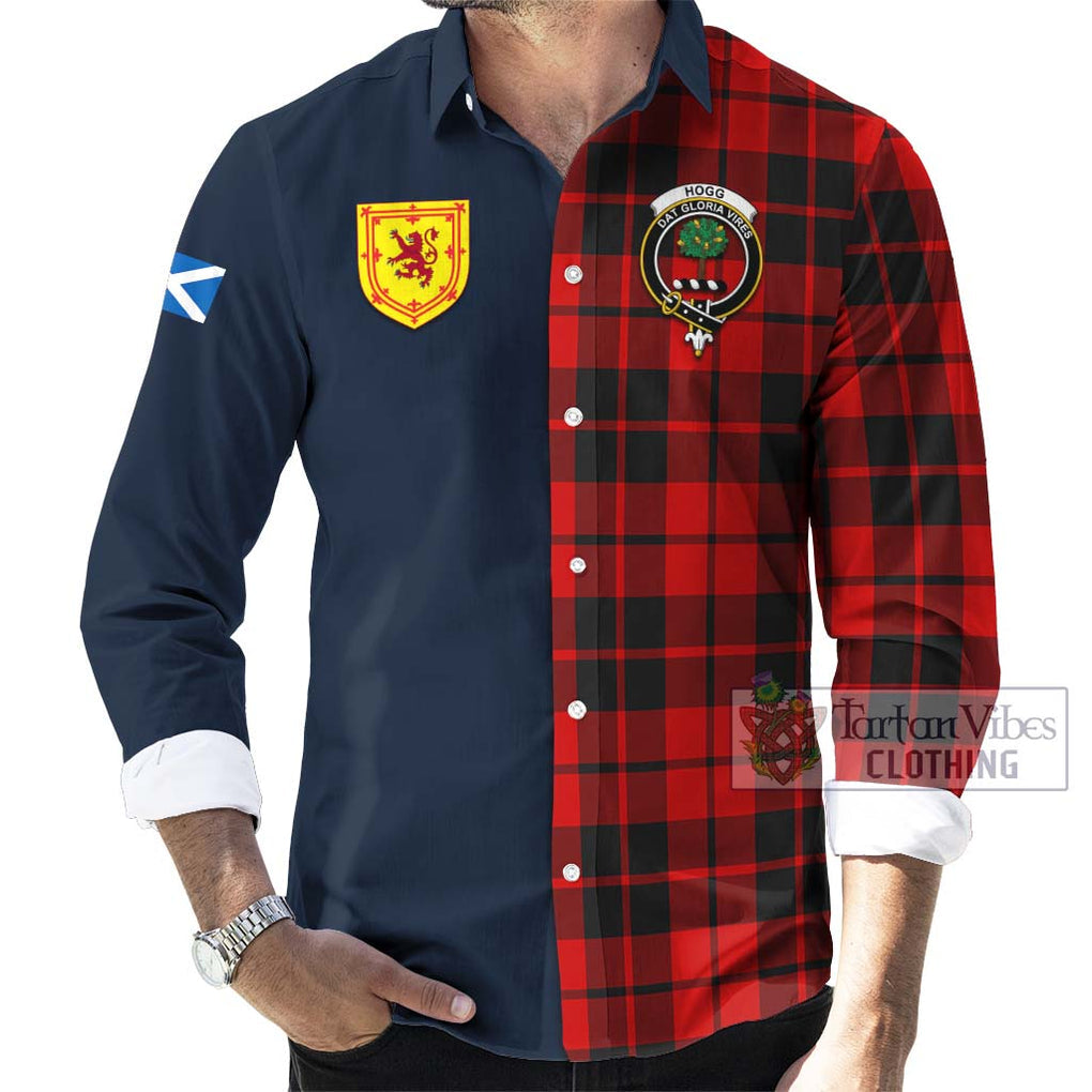 Tartan Vibes Clothing Hogg Tartan Long Sleeve Button Shirt with Scottish Lion Royal Arm Half Style