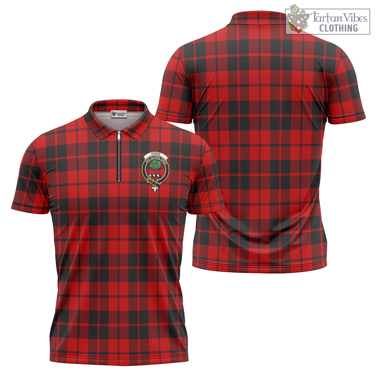 Tartan Vibes Clothing Hogg Tartan Zipper Polo Shirt with Family Crest