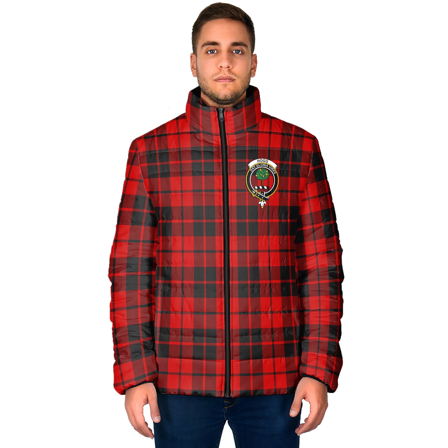 Hogg Tartan Padded Jacket with Family Crest - Tartan Vibes Clothing