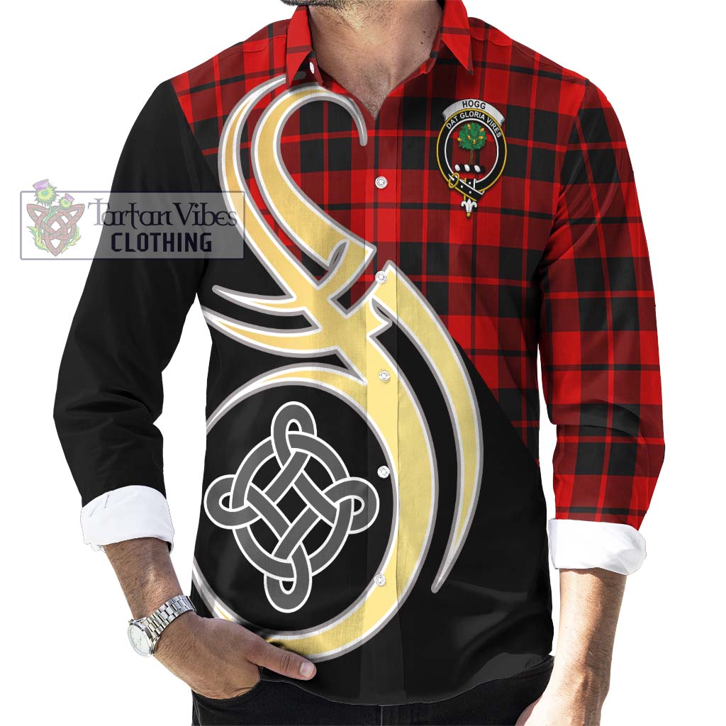 Hogg Tartan Long Sleeve Button Shirt with Family Crest and Celtic Symbol Style - Tartan Vibes Clothing