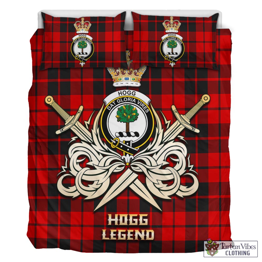 Tartan Vibes Clothing Hogg Tartan Bedding Set with Clan Crest and the Golden Sword of Courageous Legacy