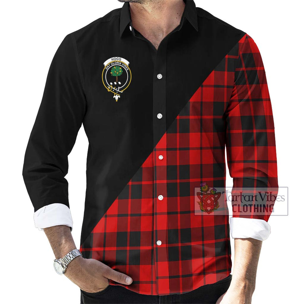 Hogg Tartan Long Sleeve Button Shirt with Family Crest and Military Logo Style - Tartanvibesclothing Shop