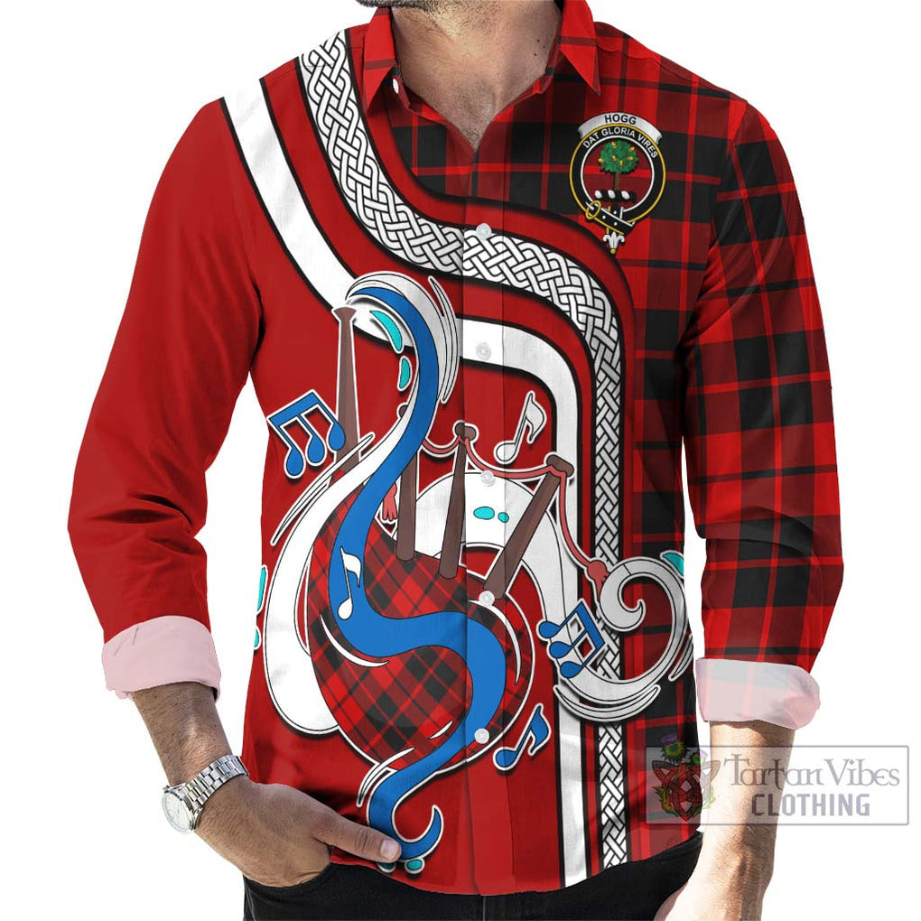 Hogg Tartan Long Sleeve Button Shirt with Epic Bagpipe Style - Tartanvibesclothing Shop