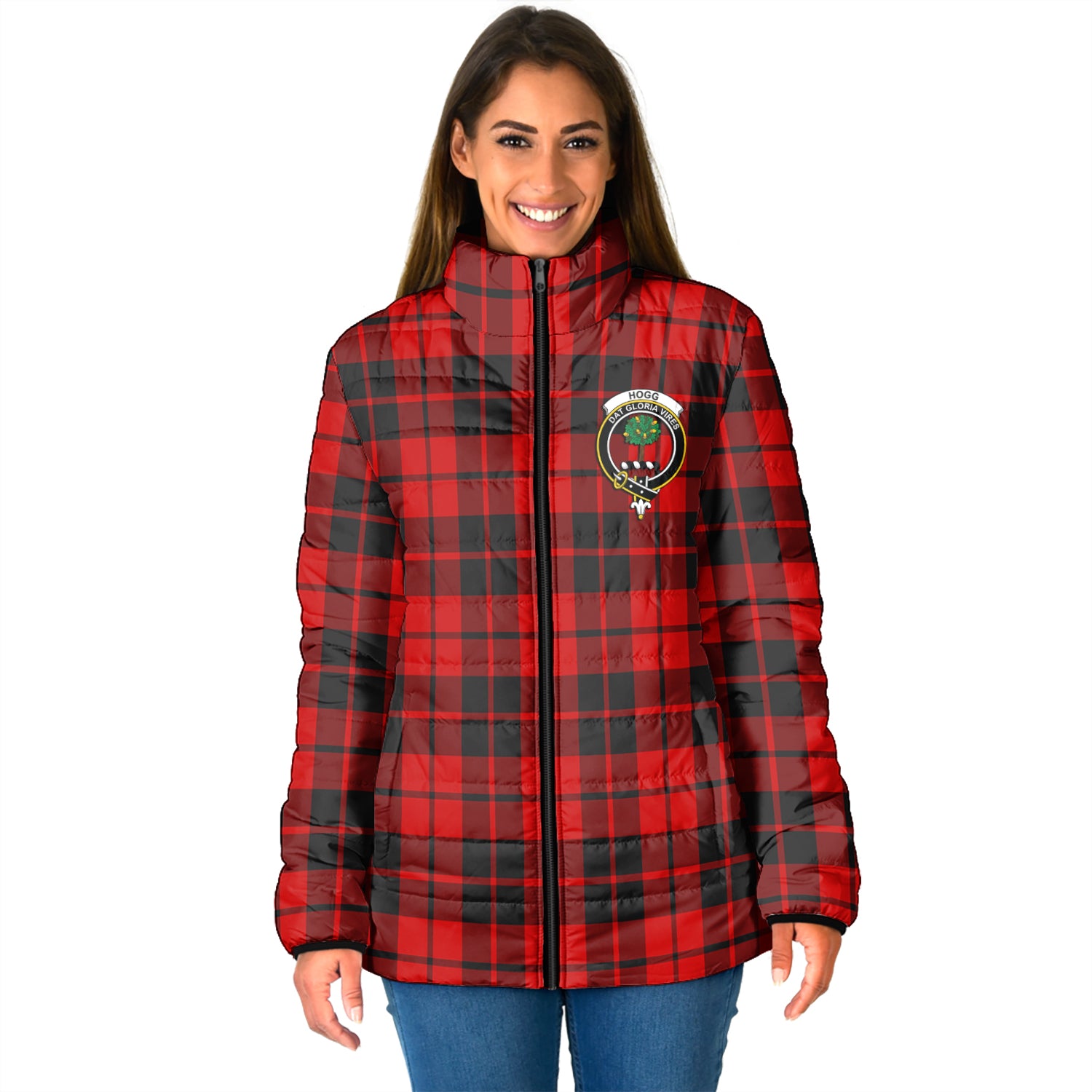 Hogg Tartan Padded Jacket with Family Crest - Tartanvibesclothing