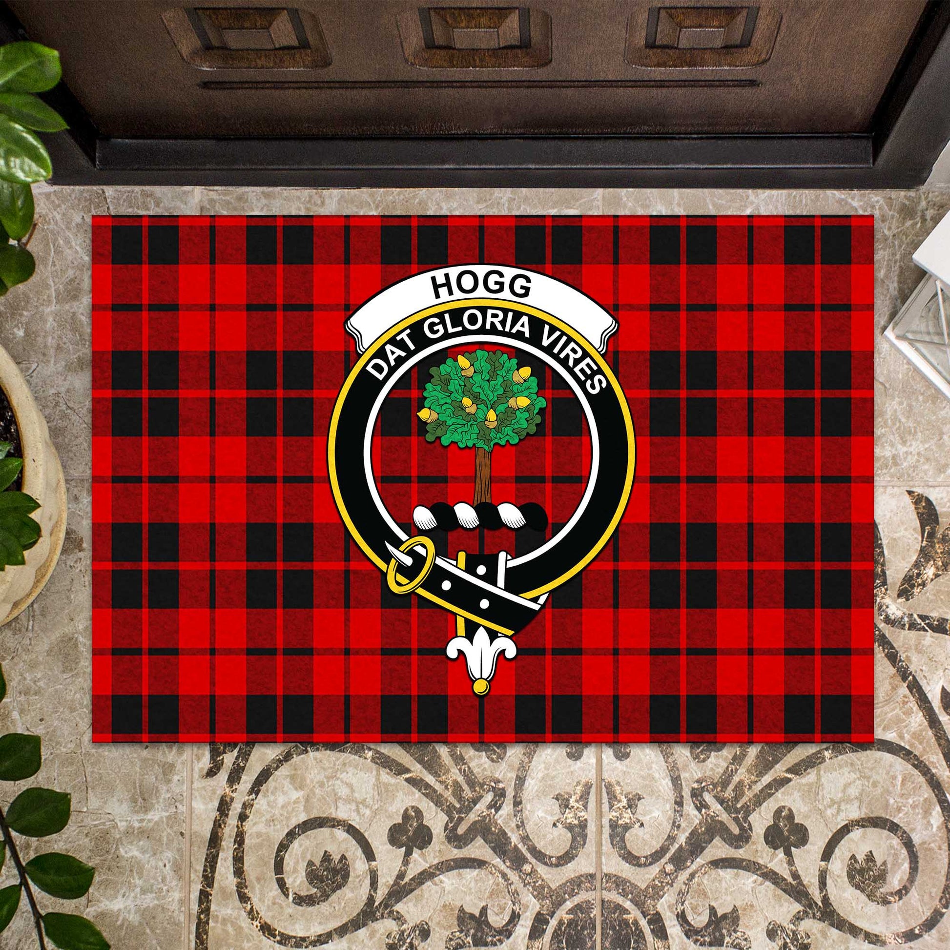 Hogg Tartan Door Mat with Family Crest - Tartanvibesclothing