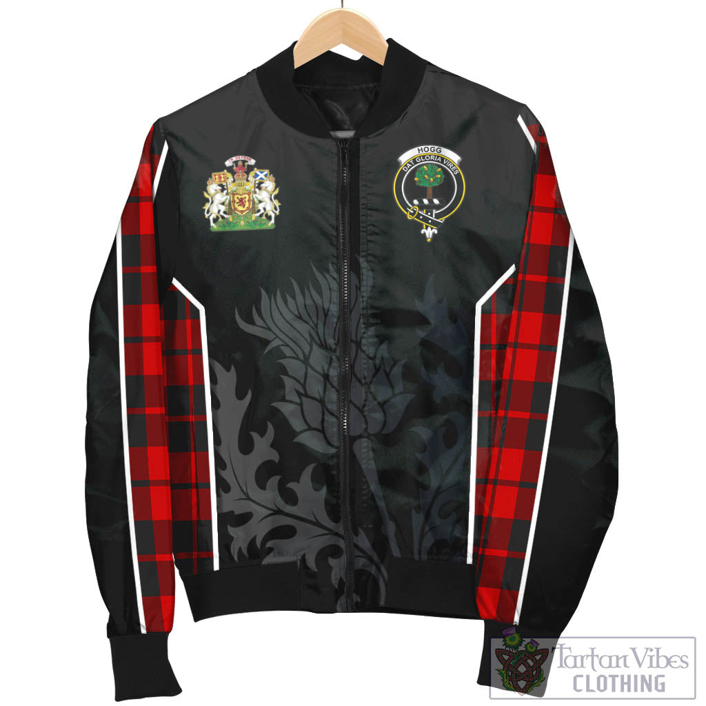 Tartan Vibes Clothing Hogg Tartan Bomber Jacket with Family Crest and Scottish Thistle Vibes Sport Style