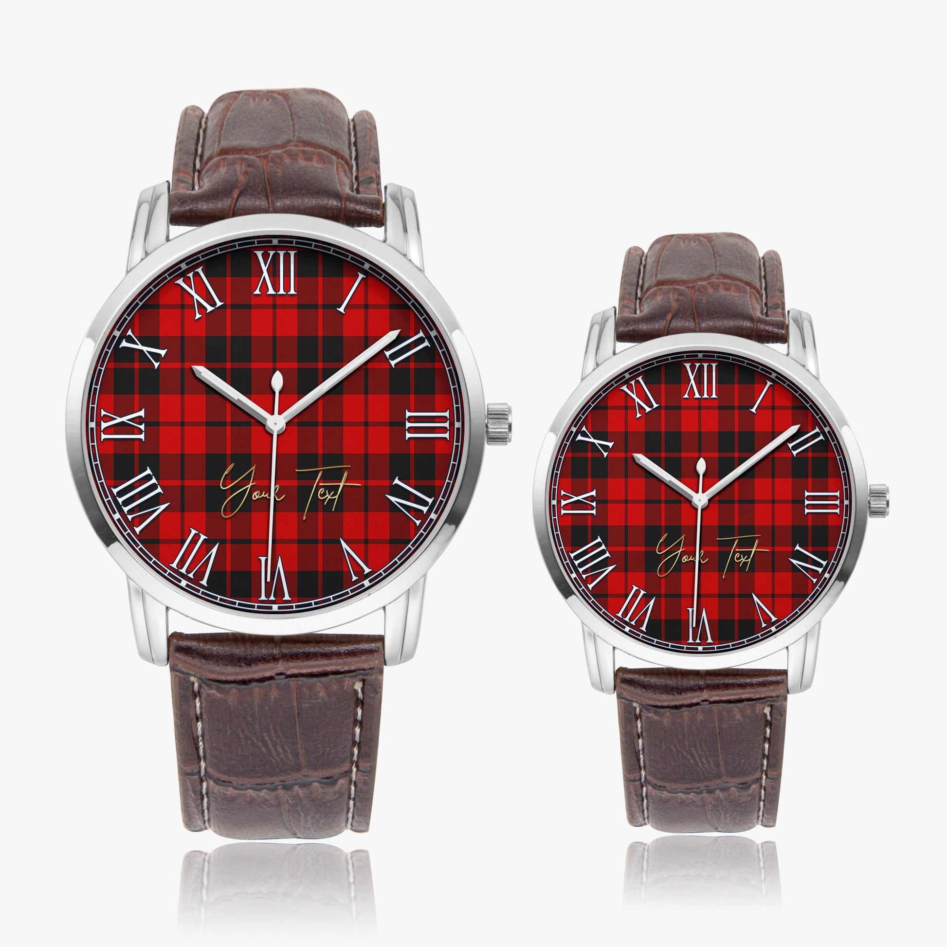 Hogg Tartan Personalized Your Text Leather Trap Quartz Watch Wide Type Silver Case With Brown Leather Strap - Tartanvibesclothing