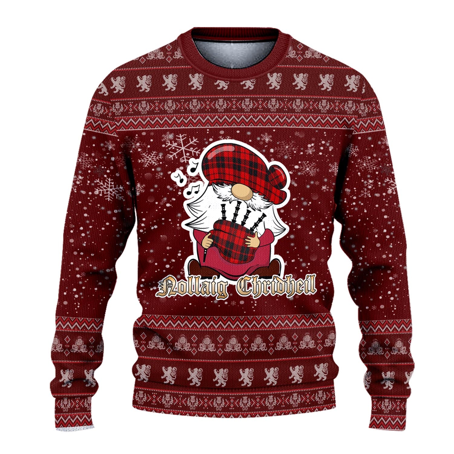 Hogg Clan Christmas Family Knitted Sweater with Funny Gnome Playing Bagpipes - Tartanvibesclothing