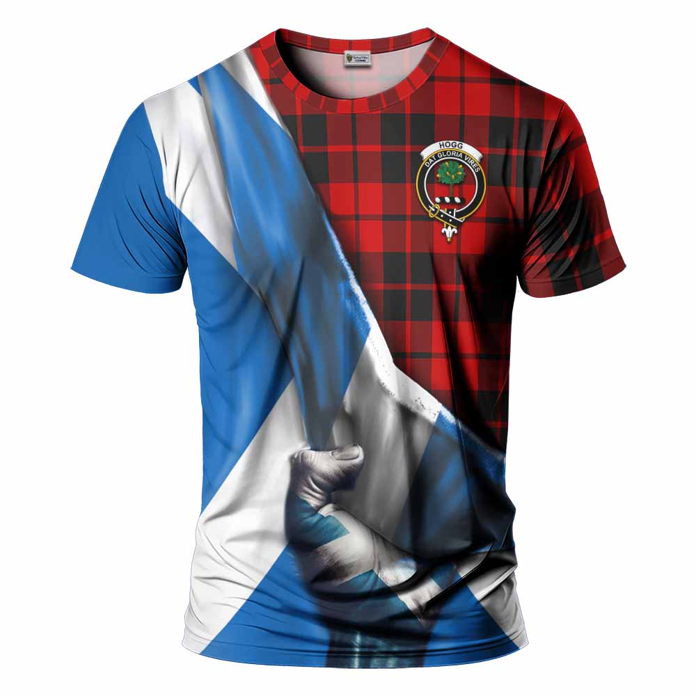 Tartan Vibes Clothing Hogg (Hog) Tartan T-Shirt with Family Crest Scotland Patriotic Style