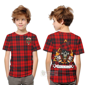 Hogg (Hog) Tartan Kid T-Shirt with Family Crest and Bearded Skull Holding Bottles of Whiskey