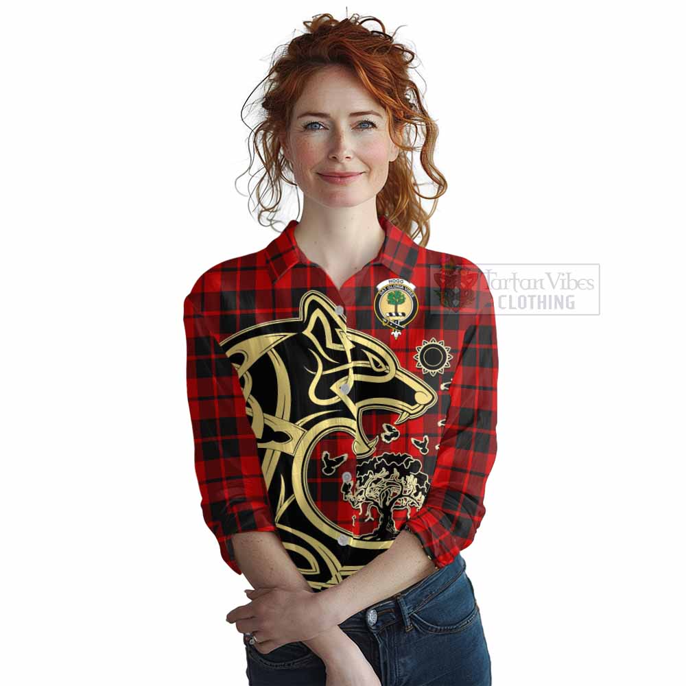 Tartan Vibes Clothing Hogg (Hog) Tartan Women's Casual Shirt with Family Crest Celtic Wolf Style