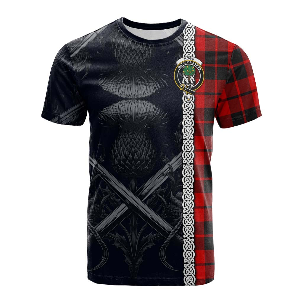 Tartan Vibes Clothing Hogg (Hog) Tartan Cotton T-shirt with Family Crest Cross Sword Thistle Celtic Vibes