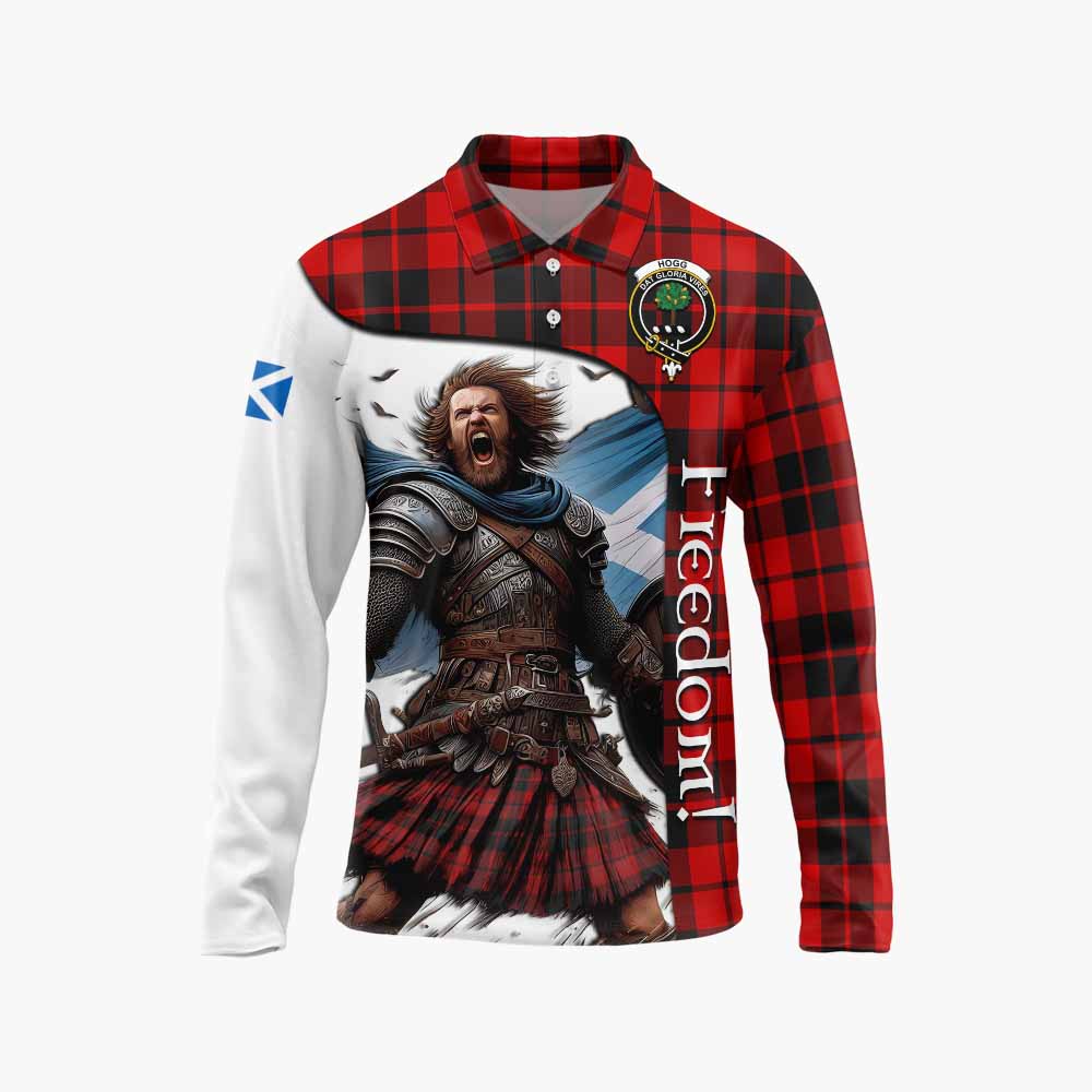 Tartan Vibes Clothing Hogg (Hog) Crest Tartan Long Sleeve Polo Shirt Inspired by the Freedom of Scottish Warrior