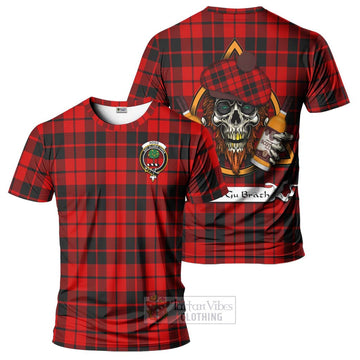 Hogg (Hog) Tartan T-Shirt with Family Crest and Bearded Skull Holding Bottles of Whiskey