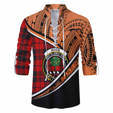 Hogg (Hog) Crest Tartan Ghillie Kilt Shirt with Polynesian Vibes Style - Orange Version