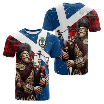 Hogg (Hog) Tartan Cotton T-shirt with Family Crest Scottish Bagpiper Vibes