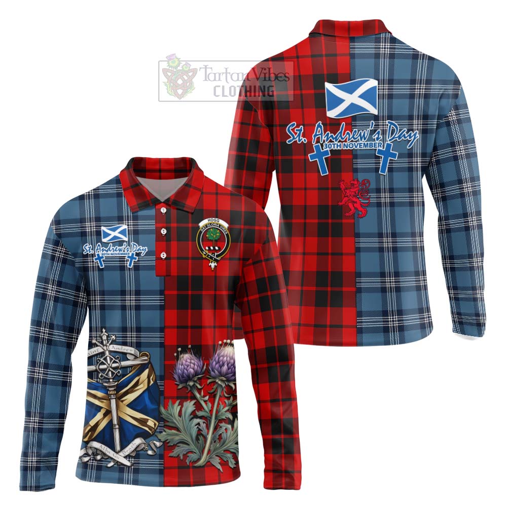 Tartan Vibes Clothing Hogg (Hog) Tartan Long Sleeve Polo Shirt Happy St. Andrew's Day Half Tartan Style