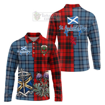 Hogg (Hog) Tartan Long Sleeve Polo Shirt Happy St. Andrew's Day Half Tartan Style