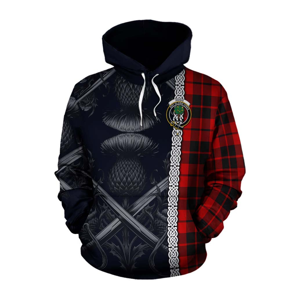 Tartan Vibes Clothing Hogg (Hog) Tartan Cotton Hoodie with Family Crest Cross Sword Thistle Celtic Vibes