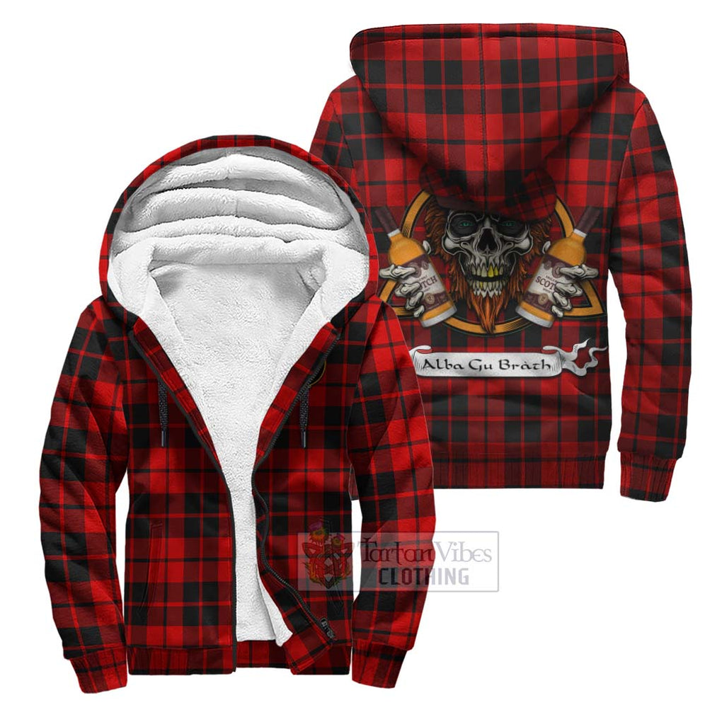 Tartan Vibes Clothing Hogg (Hog) Tartan Sherpa Hoodie with Family Crest and Bearded Skull Holding Bottles of Whiskey