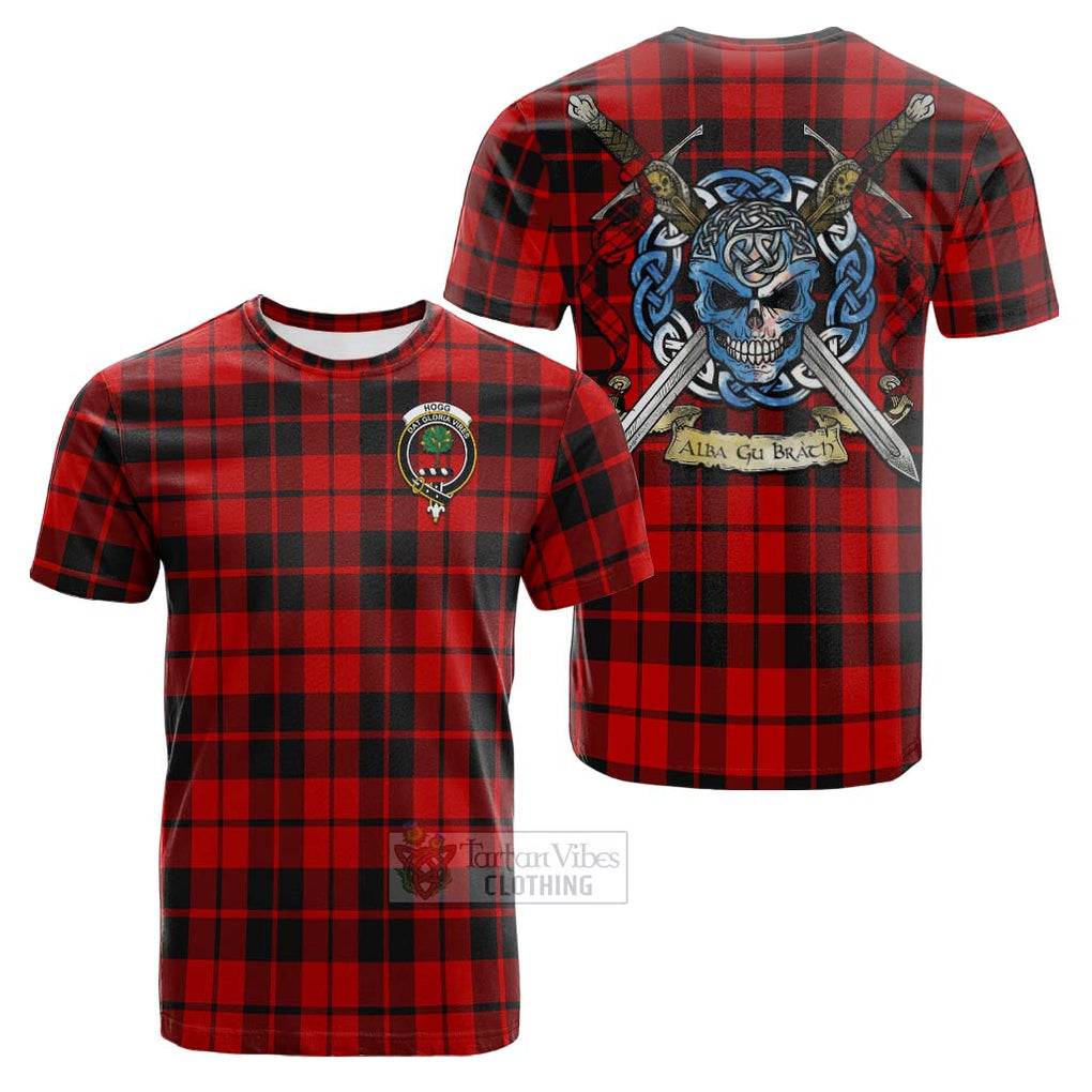 Tartan Vibes Clothing Hogg (Hog) Tartan Cotton T-shirt with Family Crest Celtic Skull Style