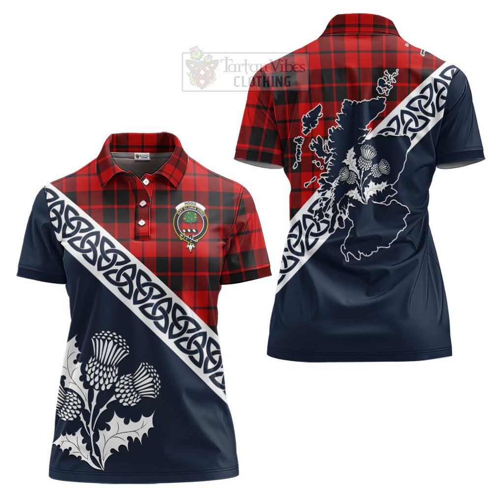 Tartan Vibes Clothing Hogg (Hog) Tartan Women's Polo Shirt Featuring Thistle and Scotland Map