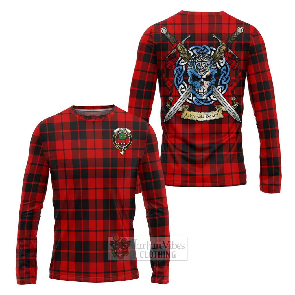 Tartan Vibes Clothing Hogg (Hog) Tartan Long Sleeve T-Shirt with Family Crest Celtic Skull Style