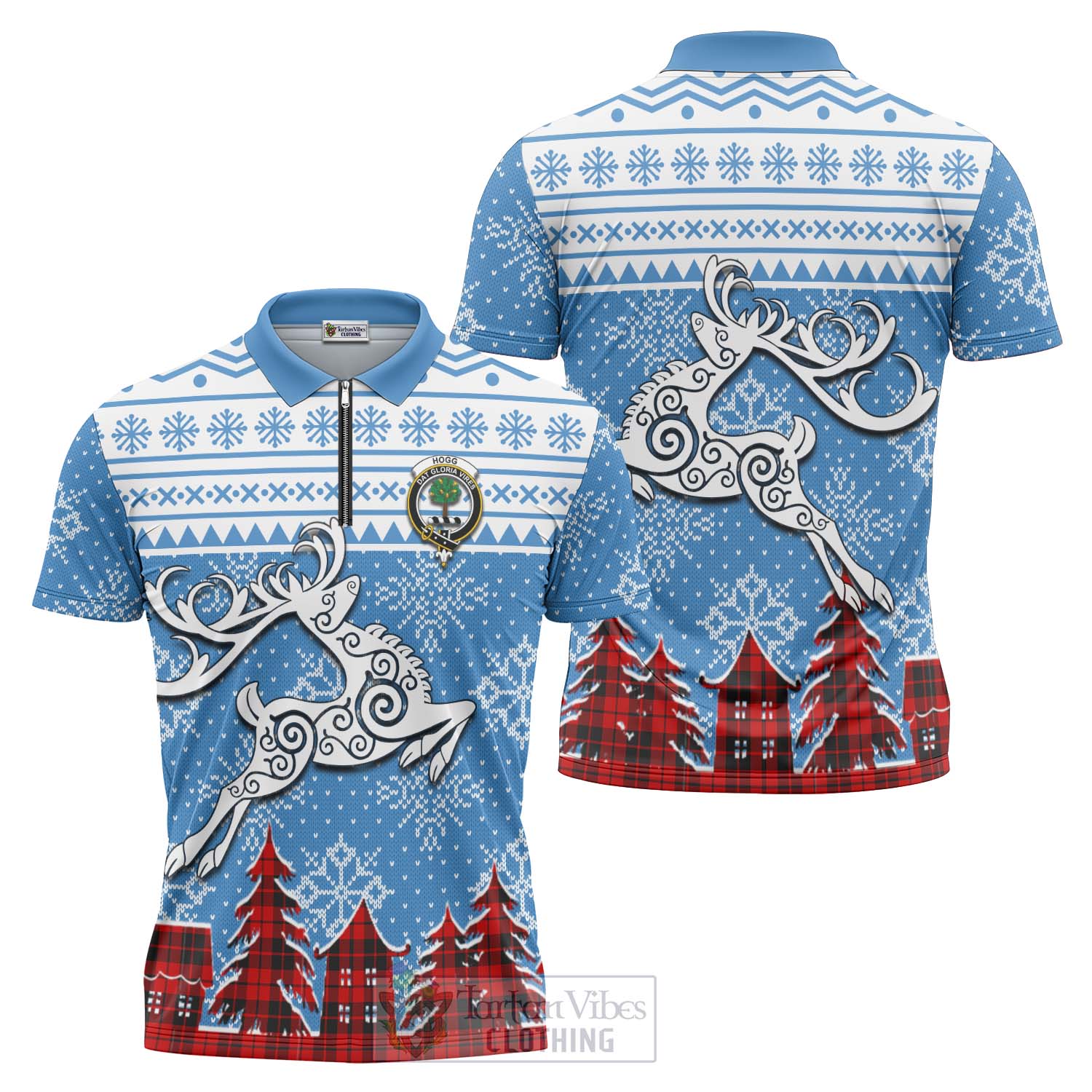 Tartan Vibes Clothing Hogg (Hog) Clan Christmas Zipper Polo Shirt Celtic Reindeer Style