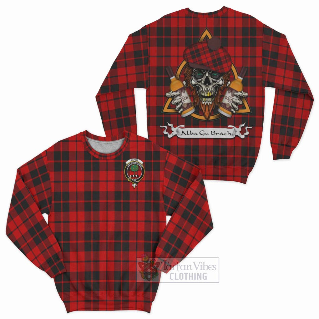 Tartan Vibes Clothing Hogg (Hog) Tartan Sweatshirt with Family Crest and Bearded Skull Holding Bottles of Whiskey