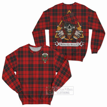 Hogg (Hog) Tartan Sweatshirt with Family Crest and Bearded Skull Holding Bottles of Whiskey