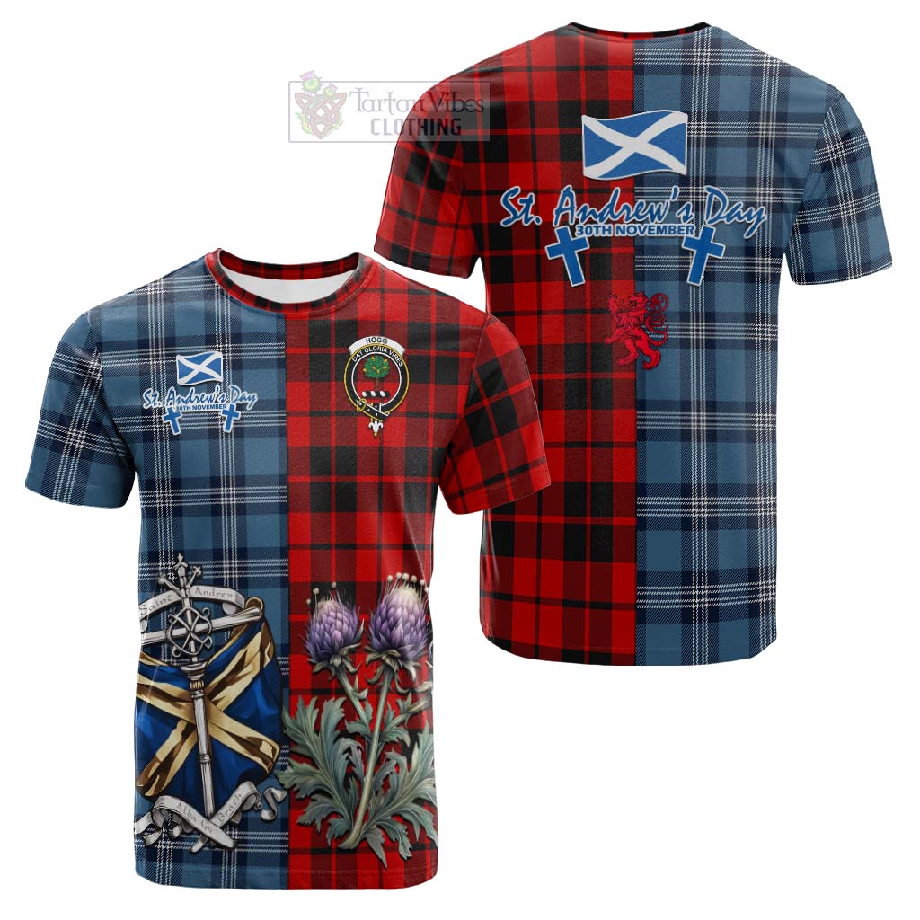 Tartan Vibes Clothing Hogg (Hog) Tartan Cotton T-shirt Happy St. Andrew's Day Half Tartan Style