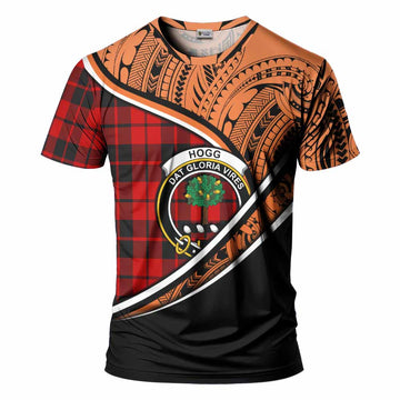 Hogg (Hog) Crest Tartan T-Shirt with Polynesian Vibes Style - Orange Version