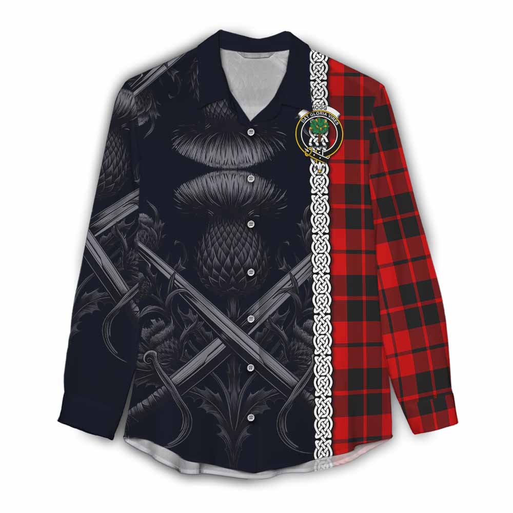 Tartan Vibes Clothing Hogg (Hog) Tartan Women's Casual Shirt with Family Crest Cross Sword Thistle Celtic Vibes