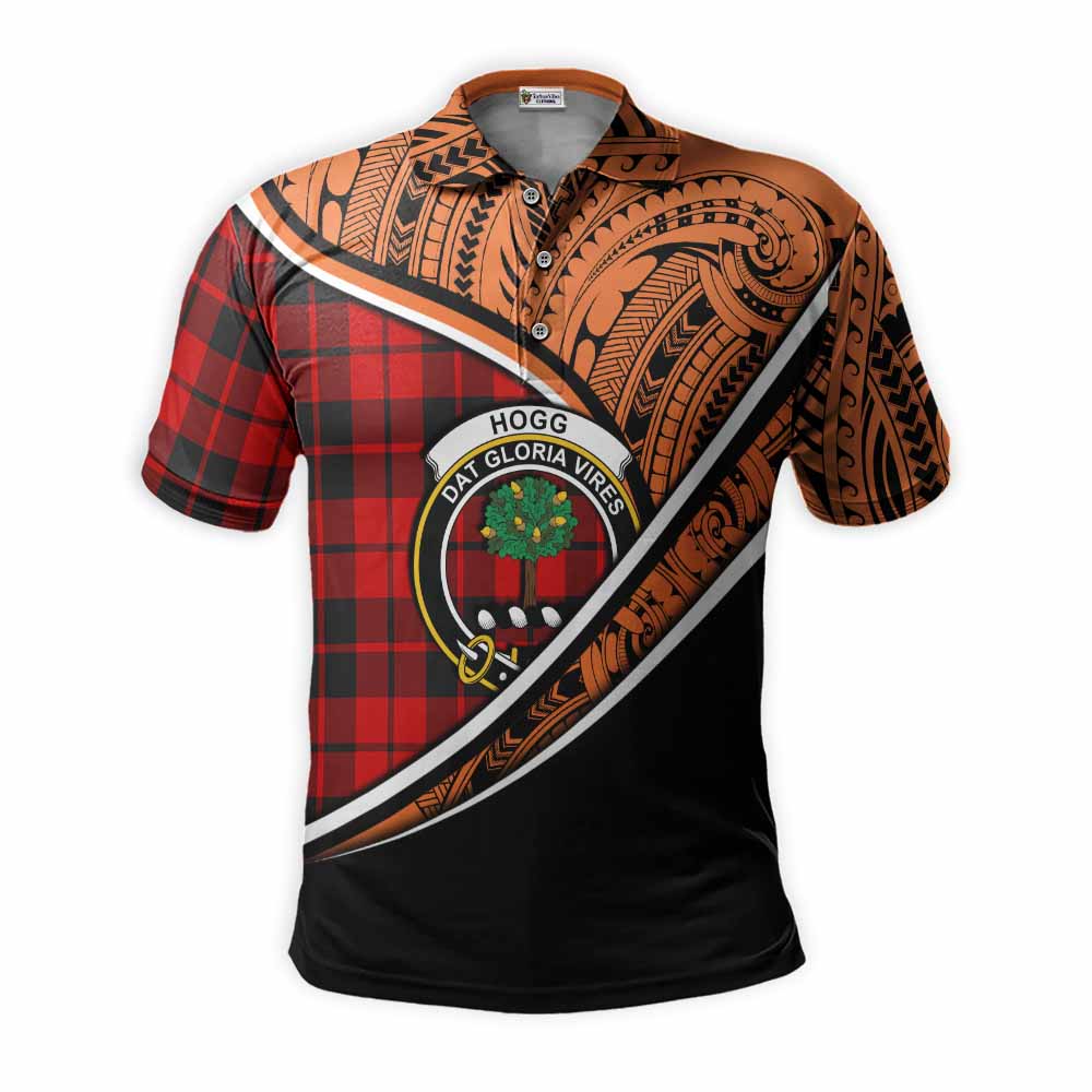 Tartan Vibes Clothing Hogg (Hog) Crest Tartan Polo Shirt with Maori Tattoo Style - Orange Version