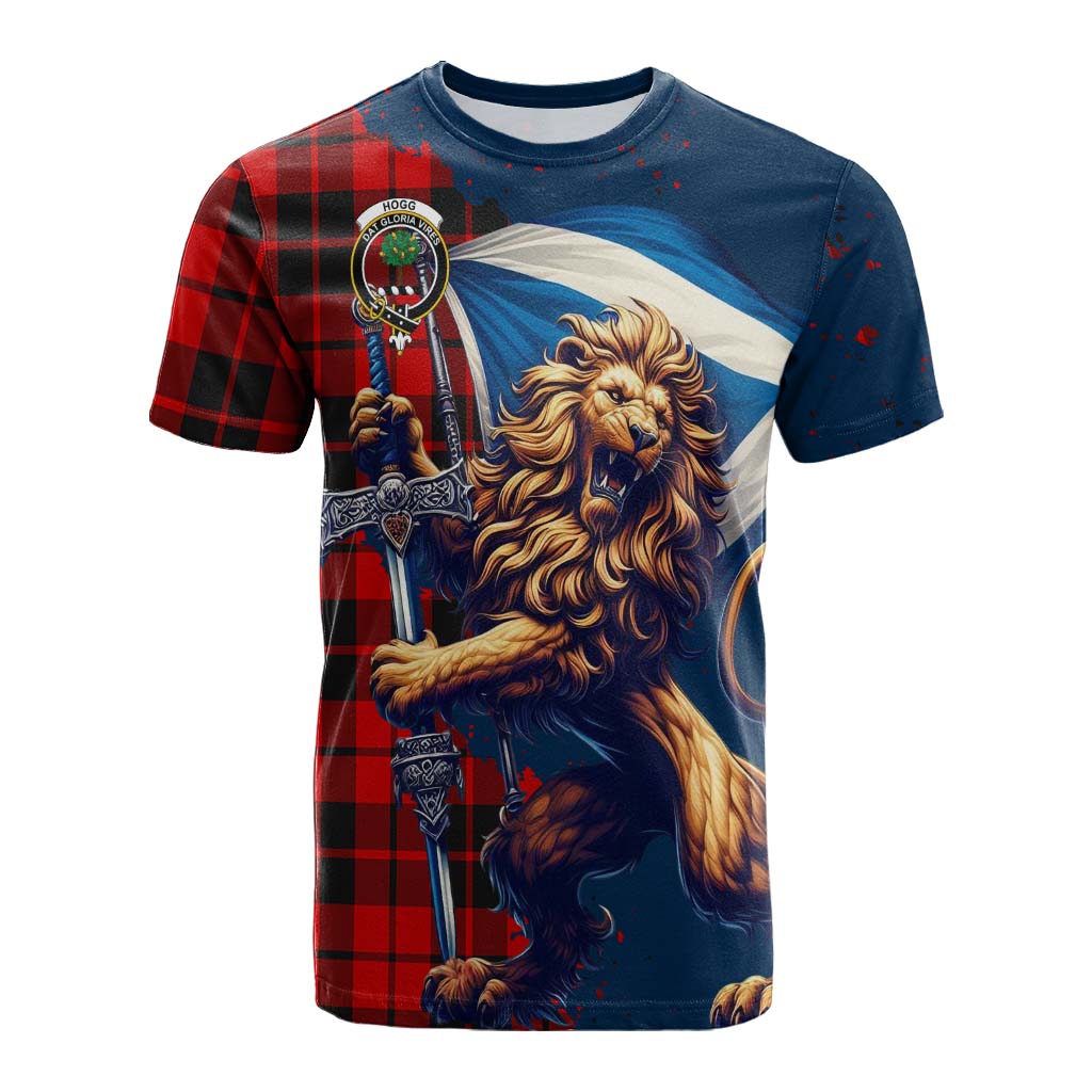 Tartan Vibes Clothing Hogg (Hog) Tartan Family Crest Cotton T-shirt with Scottish Majestic Lion